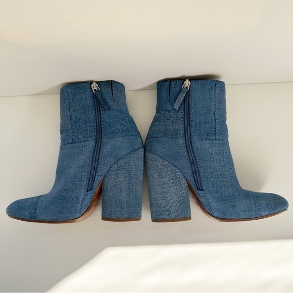 Derek Lam 10 Crosby Blue Denim Patchwork Bootie Block Heel 6.5 - Picture 10 of 11
